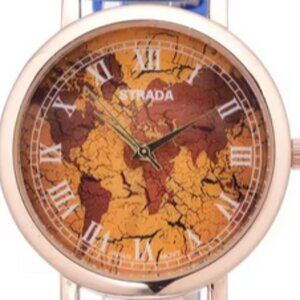 Strada Japanese Movement Earth Pattern Dial Watch in Brown